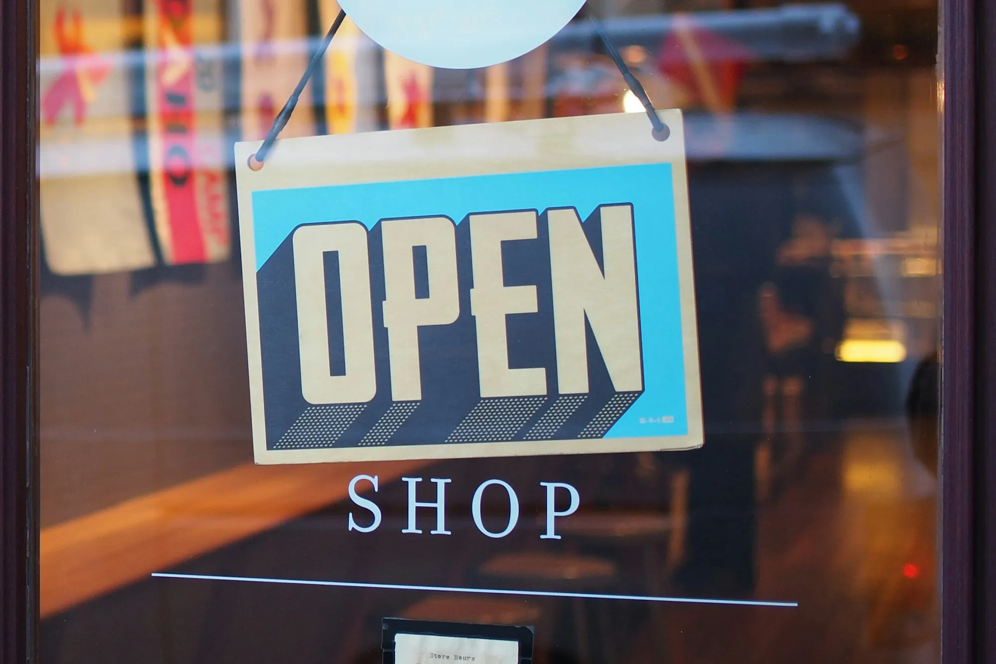 The open sign in the shop window